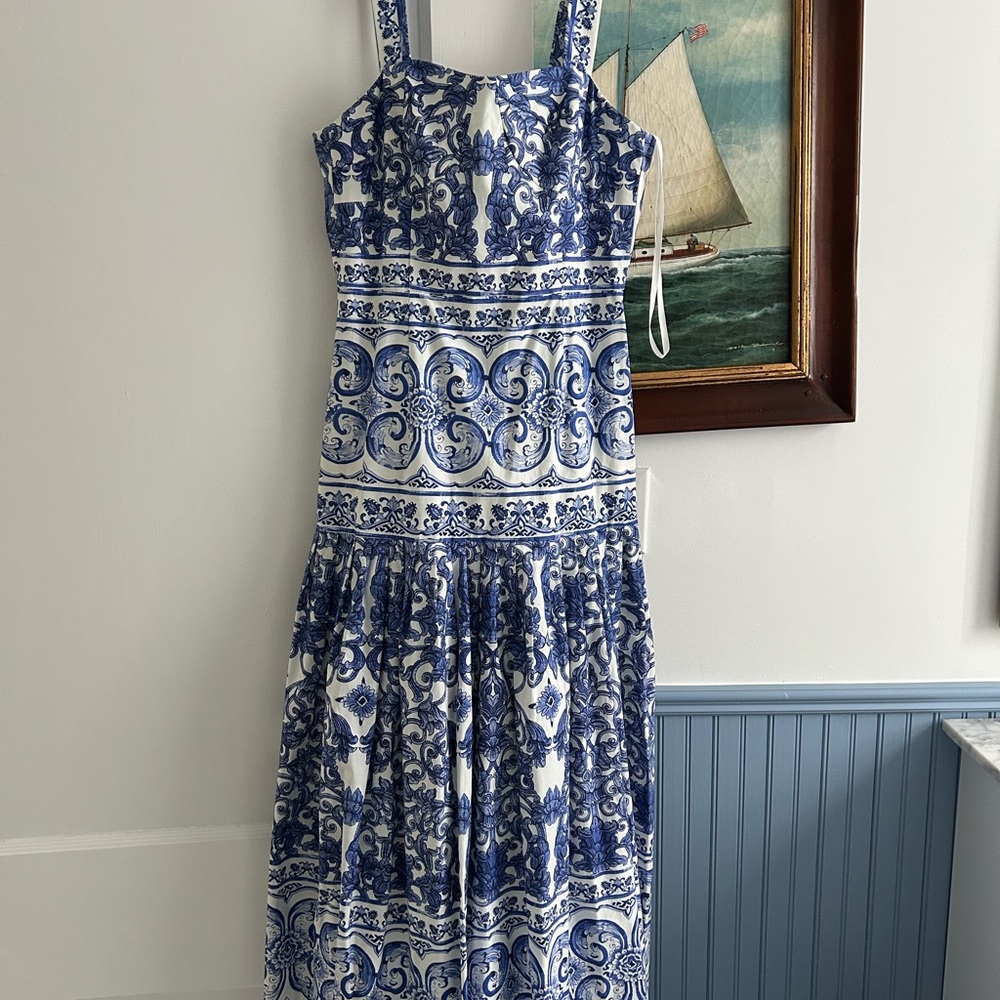 ANTONIO MELANI Blue and White Sleeveless Sundress